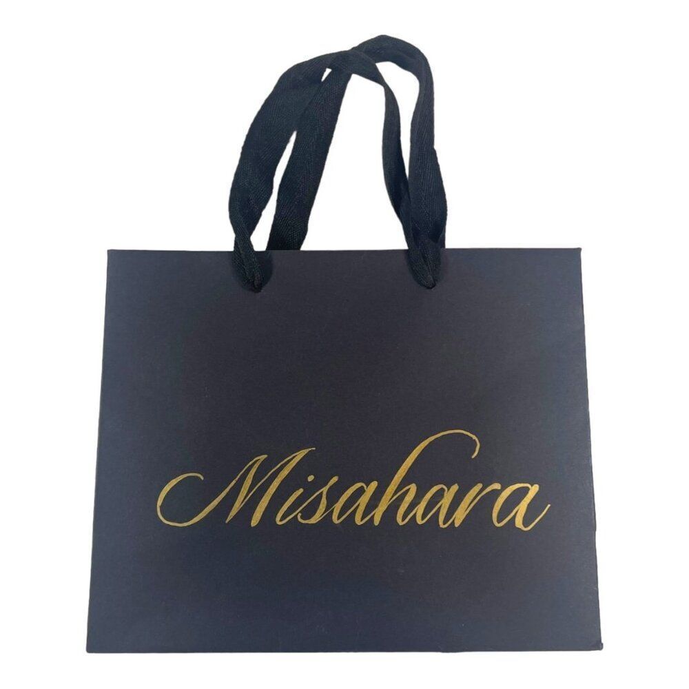 Misahara Black Shopping Gift Bag With Gold Logo & Black Handles Authentic Tote